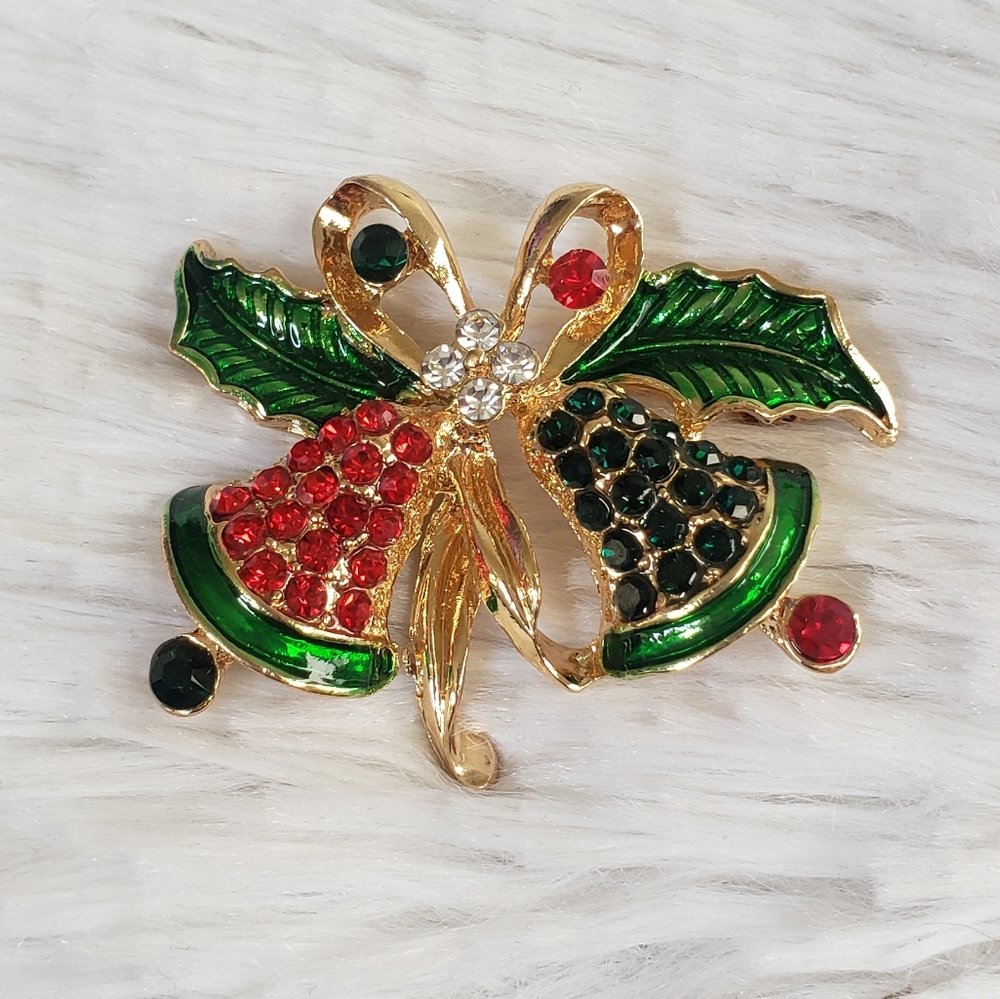 Rhinetone Christmas Bell Brooch Pin